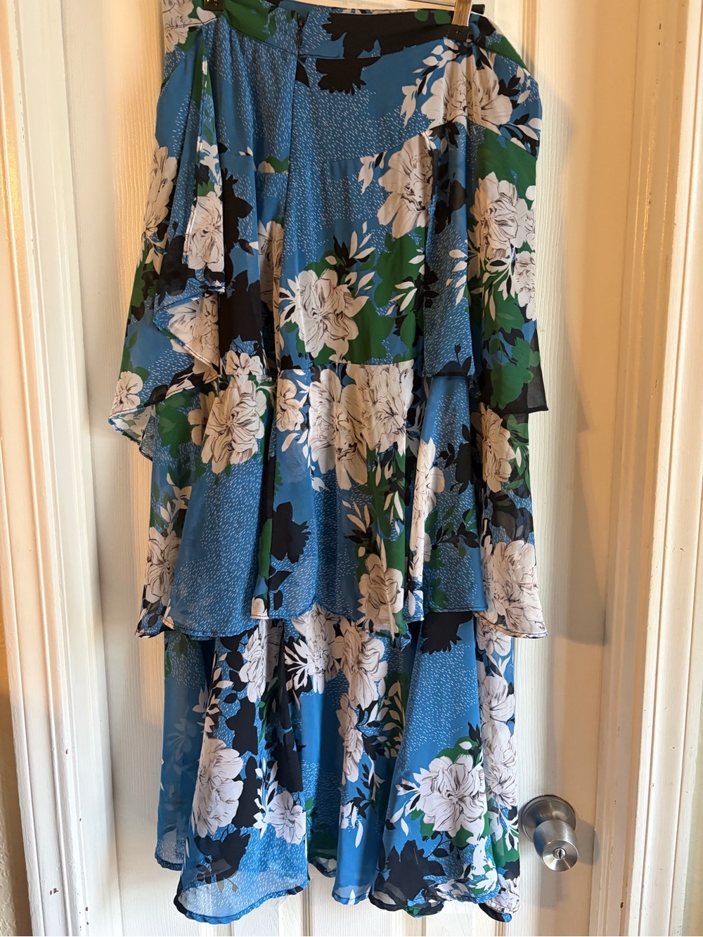 INC International Concepts Blue Floral Maxi Skirt with Green and White Accents